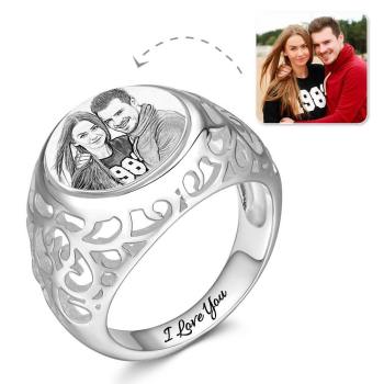 Foto Ring Mit Gravur Platin Plattiert Silber Oval-Förmig, Girlfriend Gift