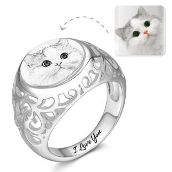 Ring Mit Fotogravur Oval, Andenken Geschenk Platin Plattiert Silber