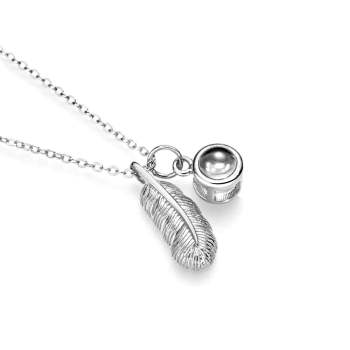 Feder Foto Projektionskette Personalisiertes Bild im Anhänger Minimalistischer Gedenkschmuck Trendiges Geschenk für beste Freunde - NameNecklace