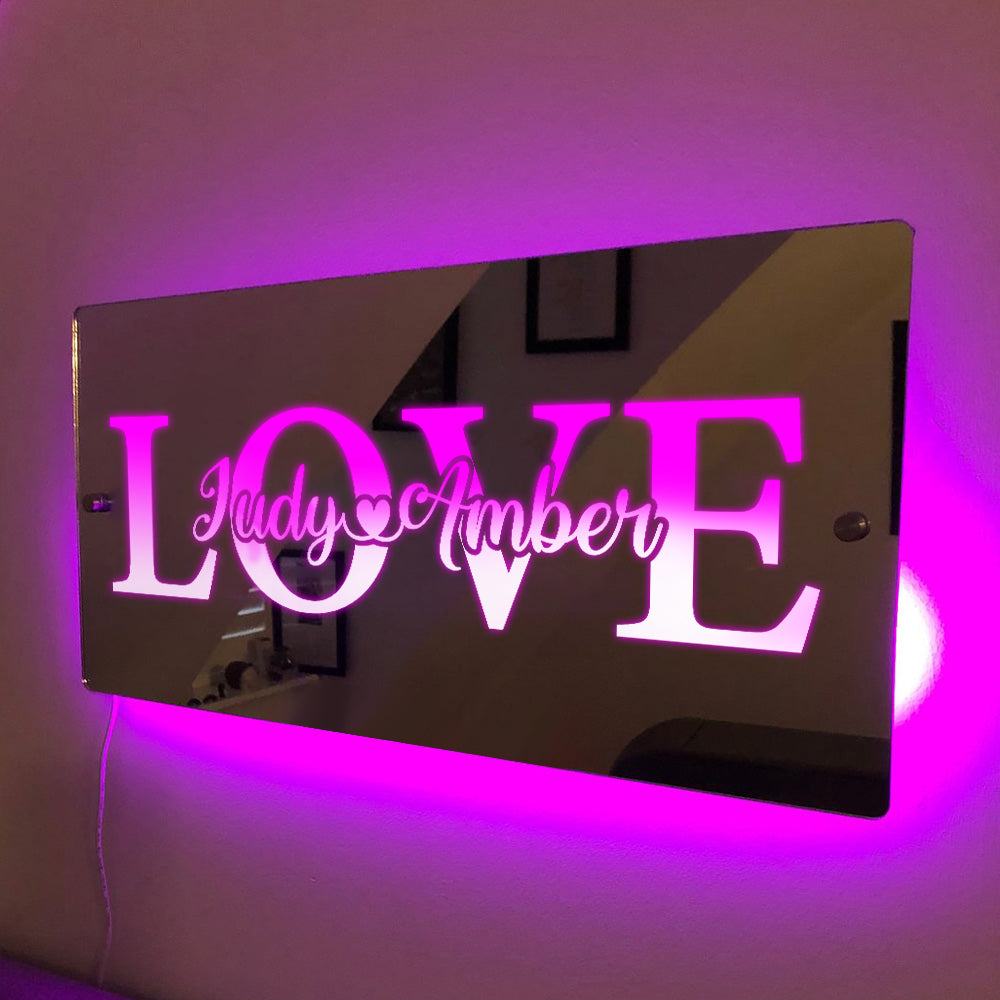 Spiegelleuchte Mit Individuellem Namen, Individuelles Licht, Liebesgeschenk Für Paare