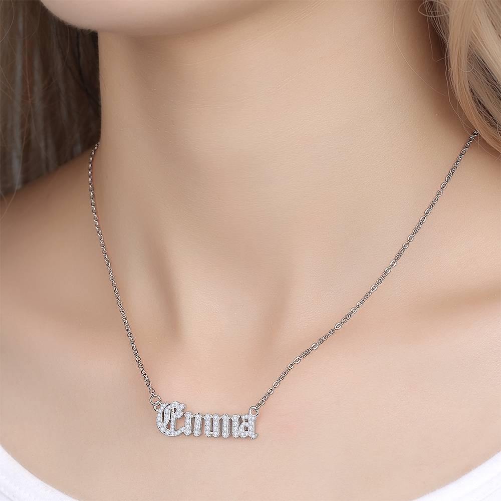 Old English Crystal Name Necklace, Buchstaben-Halskette Silber