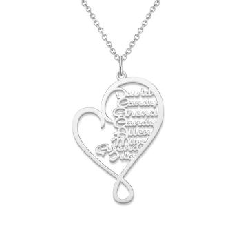 Namenshalskette Herzförmig 1-8 Namen Memorial Gifts Silber