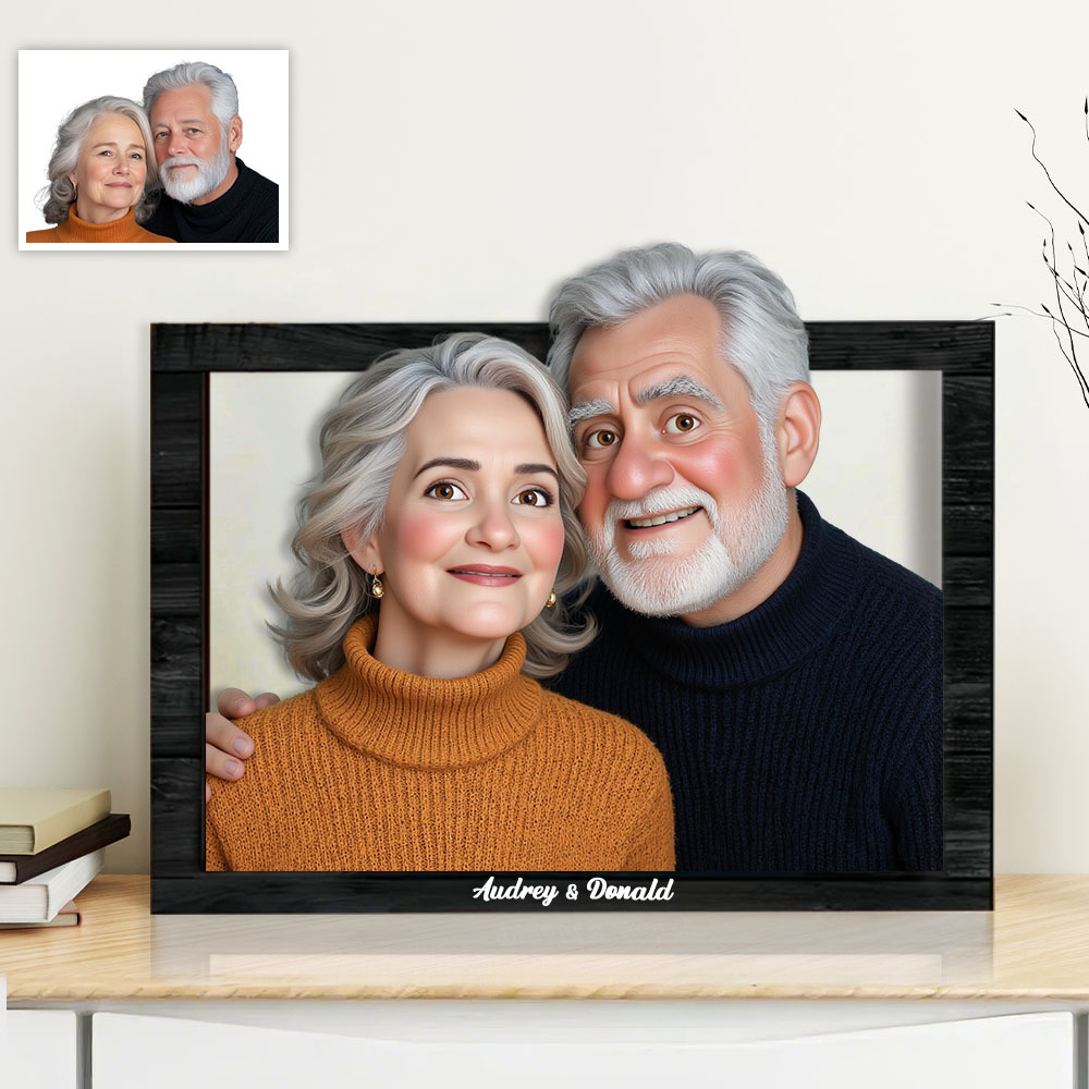 Vatertagsgeschenk, Benutzerdefiniertes 3d-cartoon-portrait, Holzrahmen, Personalisiertes Familienfoto, Comic-zeichen Für Papa - namenecklacede