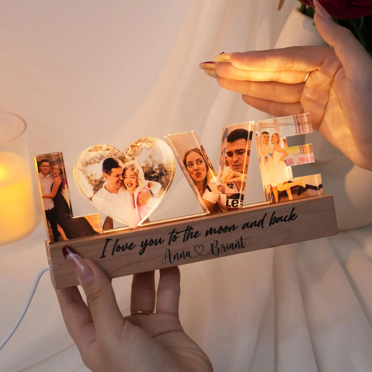 Personalisierte Led-nachtleuchte Mit Fotocollage Für Paare – Individuelle Liebesfotocollage Als Romantische Erinnerungscollage Aus Acryl – Geschenk Zum Valentinstag - namenecklacede