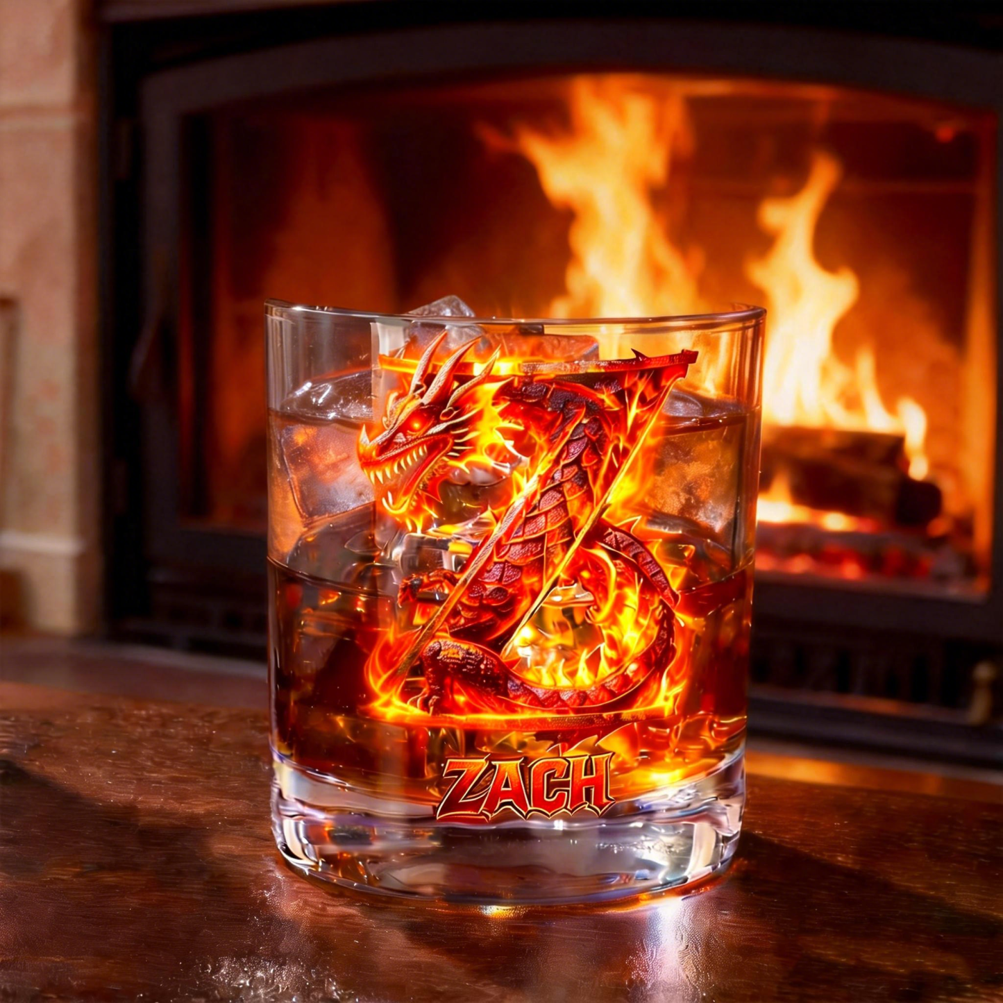 Personalisiertes Whiskeyglas Mit Feuerdrachen-motiv, Individuellem Monogramm Und Feuerdrachen-umrandung – Einzigartiges Geschenk Für Ihn - namenecklacede