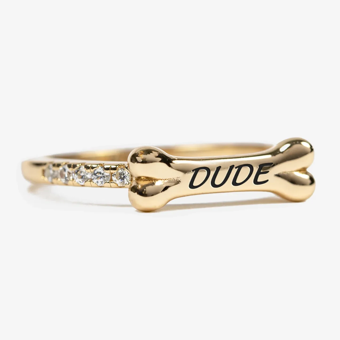 Custom Pet Name Dog Bone Ring – Personalized Dog Bone and Crystal-Accented Tribute to Your Furry Friend