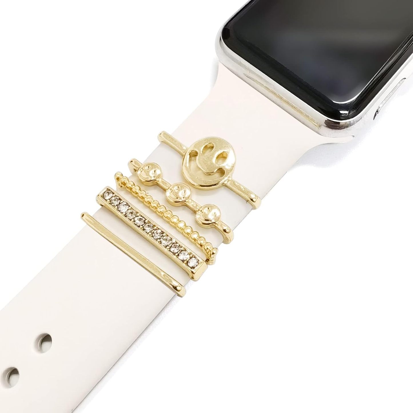5 Stück Charms Für Apple Watch-armband, Diamant- Und Metallschmuck, Dekorativer Ring, Silikonarmband, Zubehör - namenecklacede