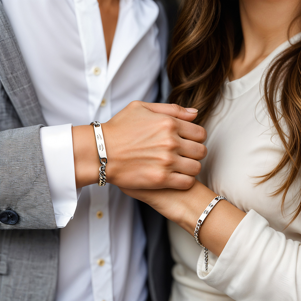 Edelstahl-paararmband Mit Lasergraviertem Individuellem Augenfoto - namenecklacede