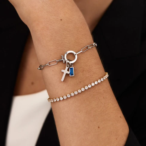 Armband Mit Geburtsstein-kreuzanhänger Aus Büroklammern – Individuell Gestaltbares Armband Mit Abnehmbarem Anhänger Und Geburtsstein – Personalisierter Schmuck Für Damen - namenecklacede