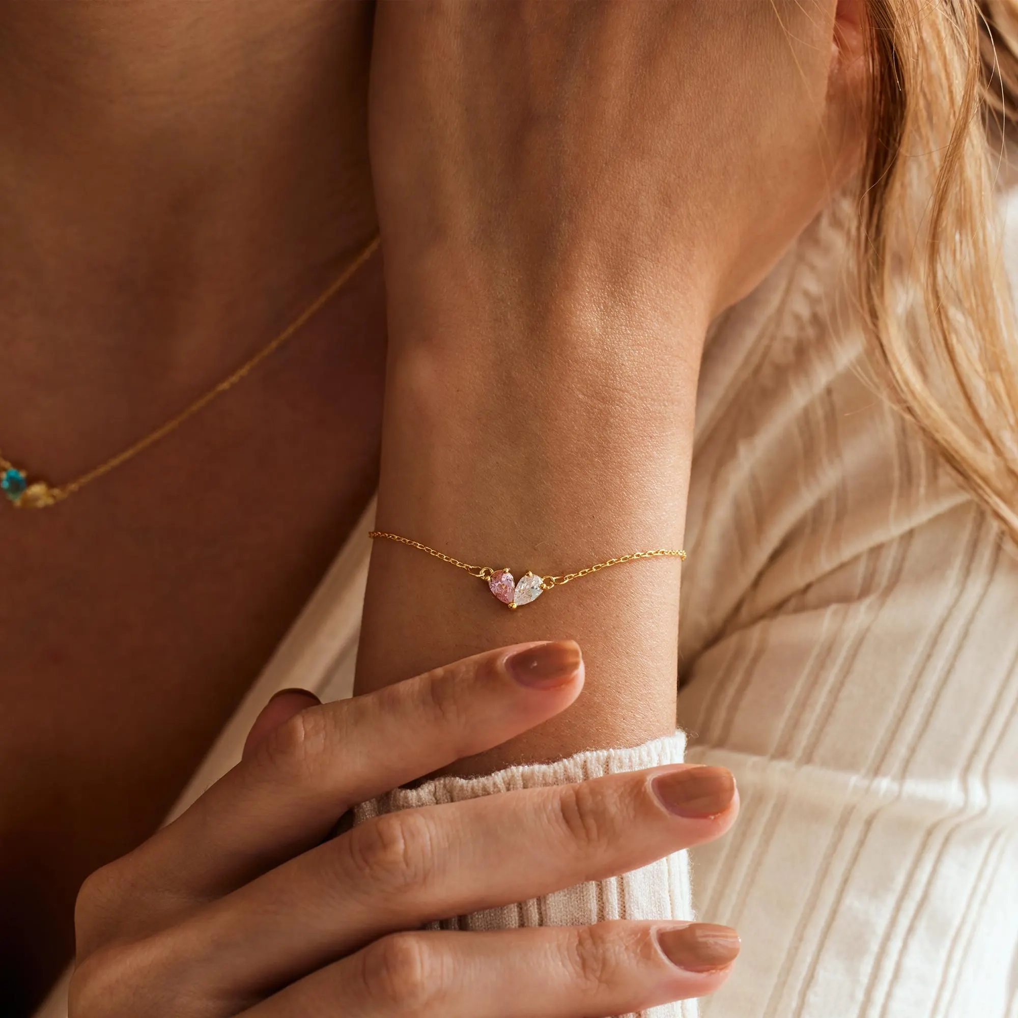 Personalisiertes Herzarmband Mit Geburtssteinen Für Paare – Individuell Gestaltetes Armband Mit Zwei Geburtssteinen Für Paare – Verstellbares Partnerarmband Mit Passenden Geburtssteinen