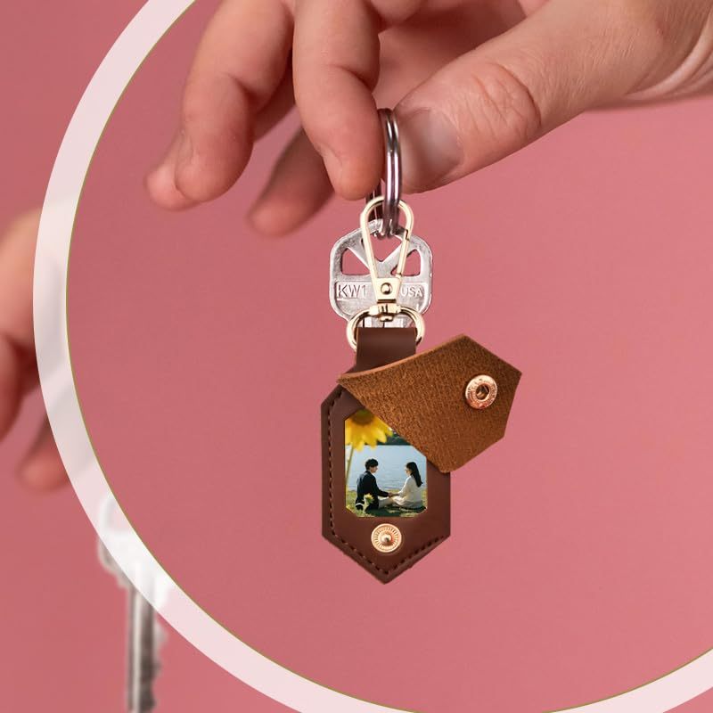 Personalisierter Foto-schlüsselanhänger Aus Leder, Individueller Foto-schlüsselanhänger, Gravierter Leder-schlüsselanhänger, Valentinstagsgeschenk - namenecklacede