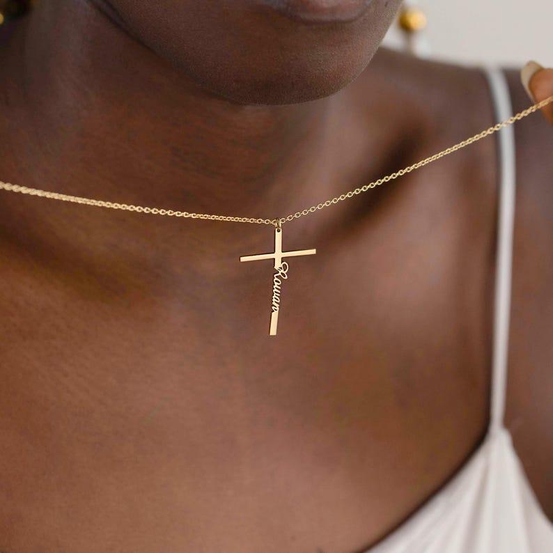 Namenskette & Personalisierte Kreuzkette Mit Namen – Christliche Geschenke Zur Taufe, Geburtstagsgeschenk Für Sie - namenecklacede