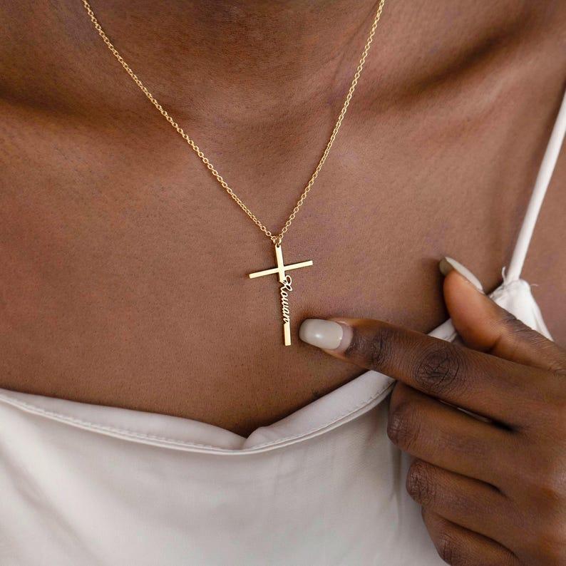 Namenskette & Personalisierte Kreuzkette Mit Namen – Christliche Geschenke Zur Taufe, Geburtstagsgeschenk Für Sie - namenecklacede