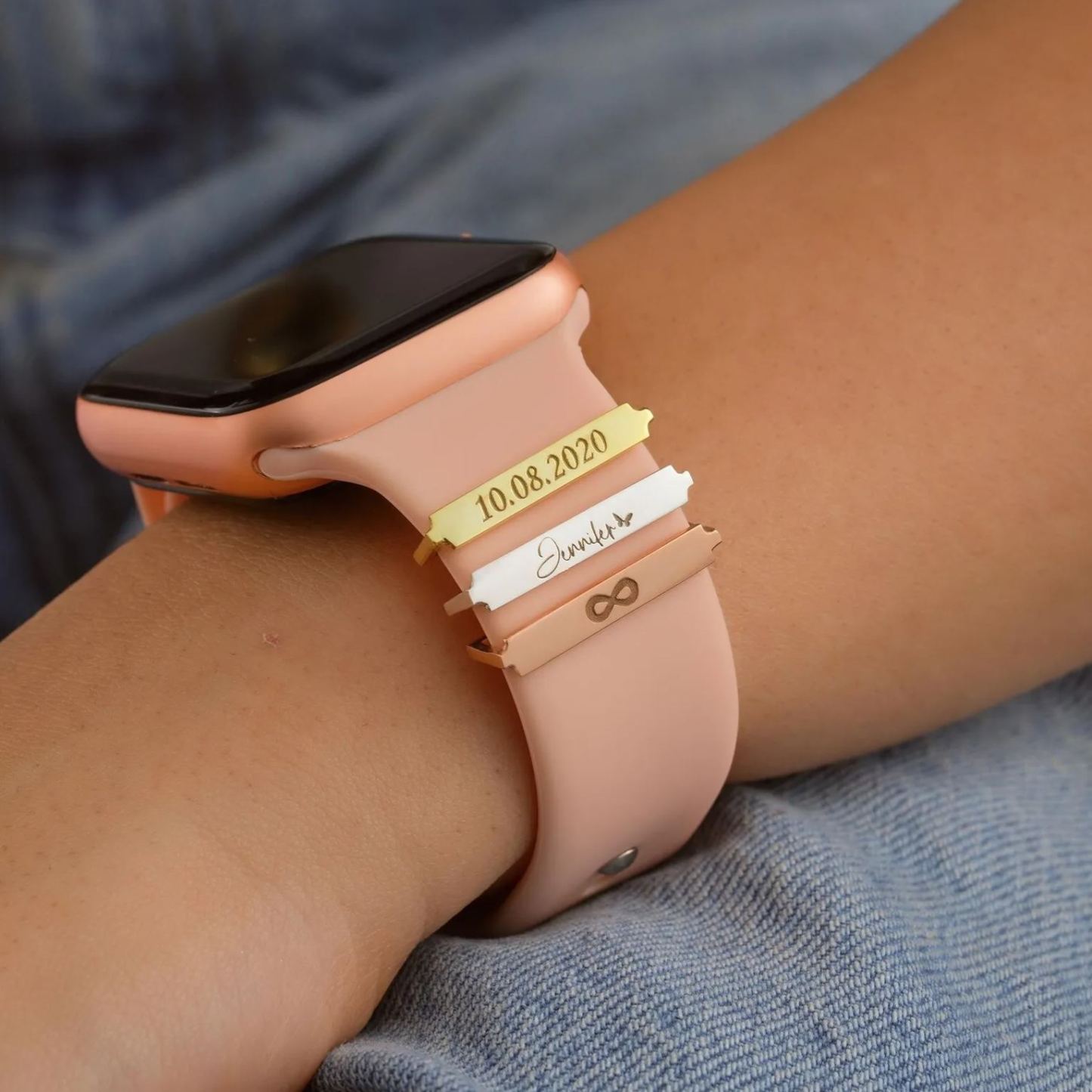 Personalisierter Apple Watch Band Namensanhänger, Personalisierter Sterling Silber Uhrenanhänger, Valentinstag Geschenk Für Sie, Uhrenarmband Charm - namenecklacede