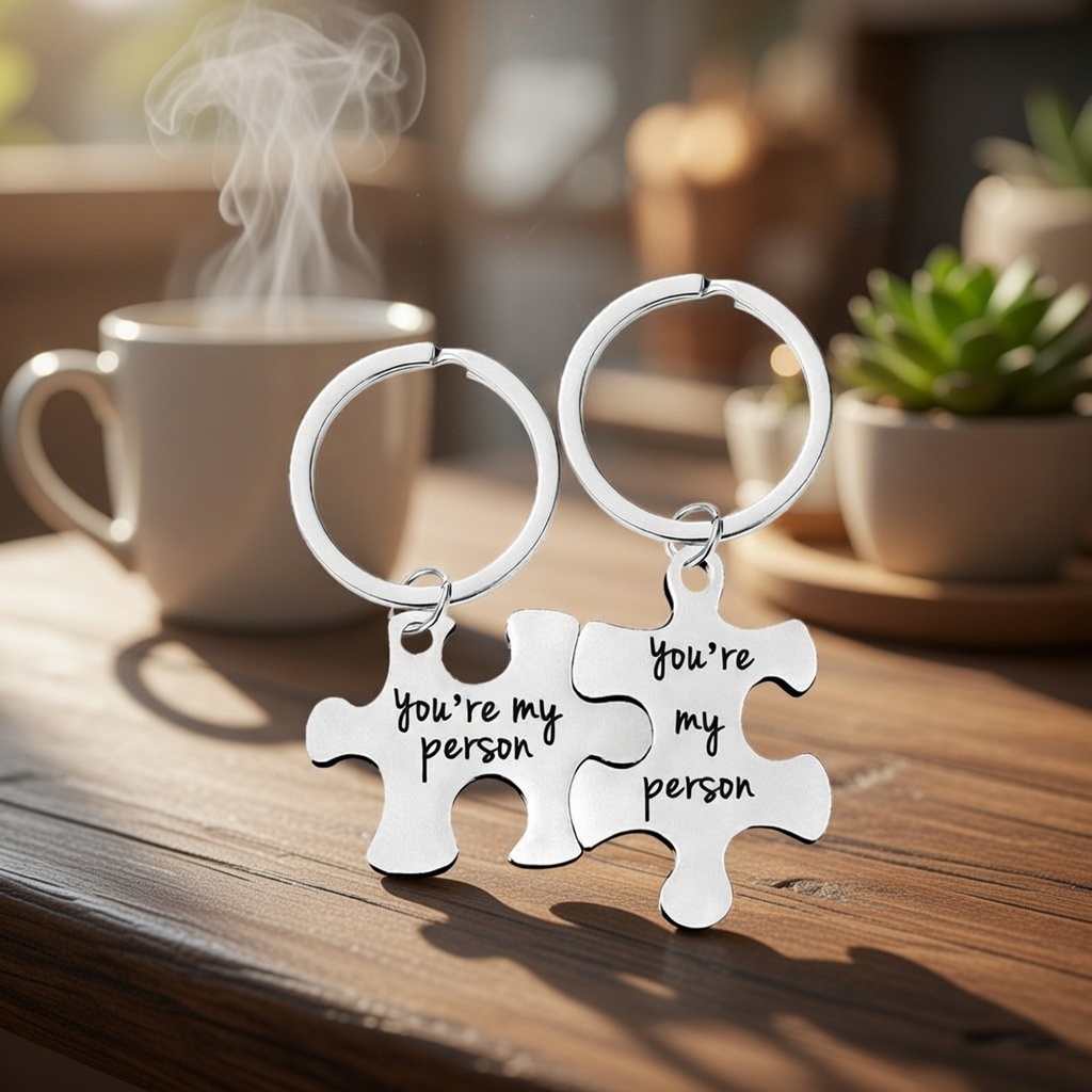Romantisches Set Aus Passenden Puzzle-schlüsselanhängern Mit Gravur Von „seine Königin" Und „ihr König" – Perfekt Ineinandergreifende Teile Symbolisieren Zwei Hälften Eines Ganzen. - namenecklacede