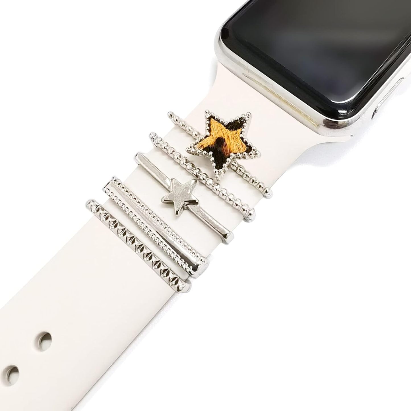 5 Stück Charms Für Apple Watch-armband, Diamant- Und Metallschmuck, Dekorativer Ring, Silikonarmband, Zubehör - namenecklacede