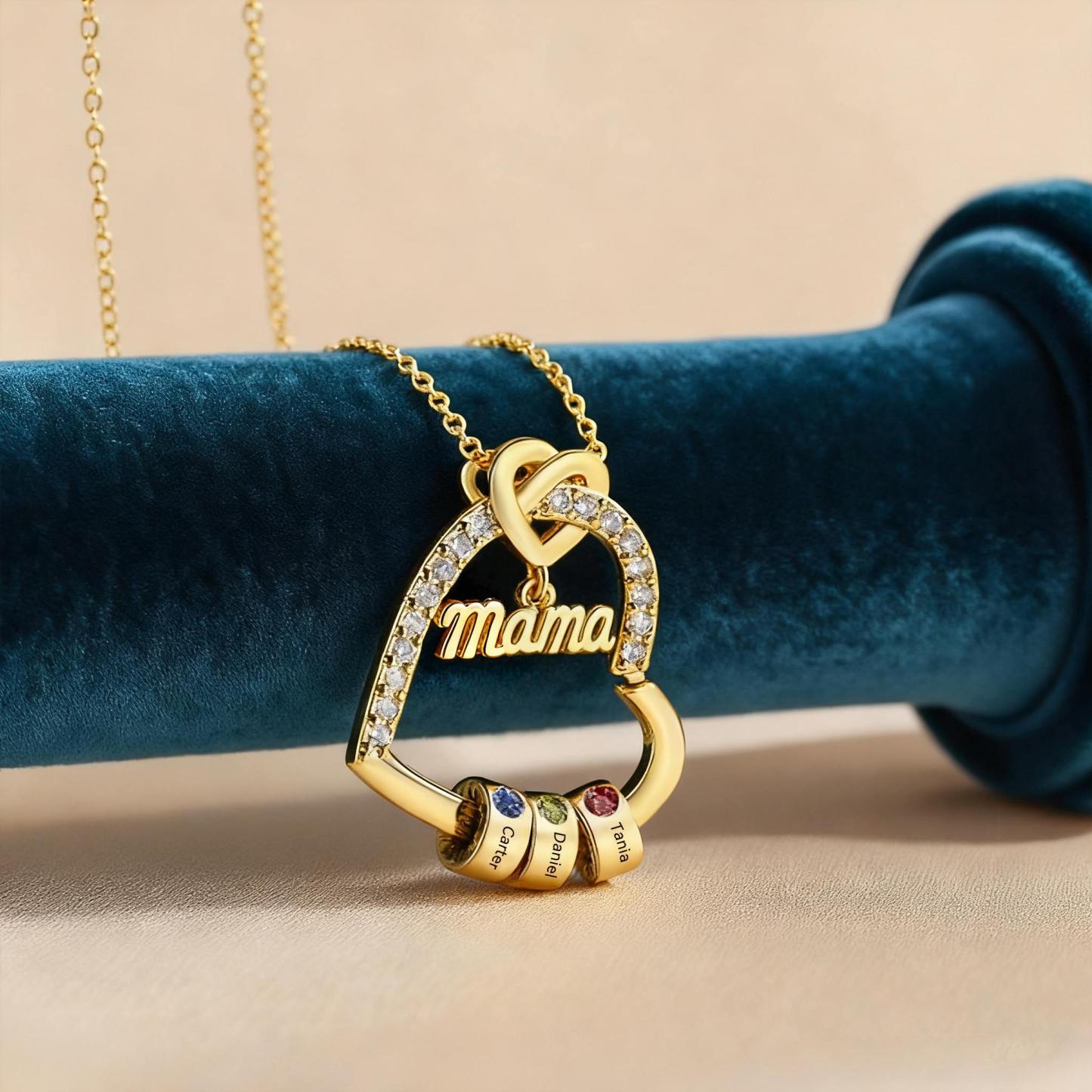 Personalisierte Herzkette Für Mama – Schmuck Mit Familiennamen Und Geburtsstein - namenecklacede