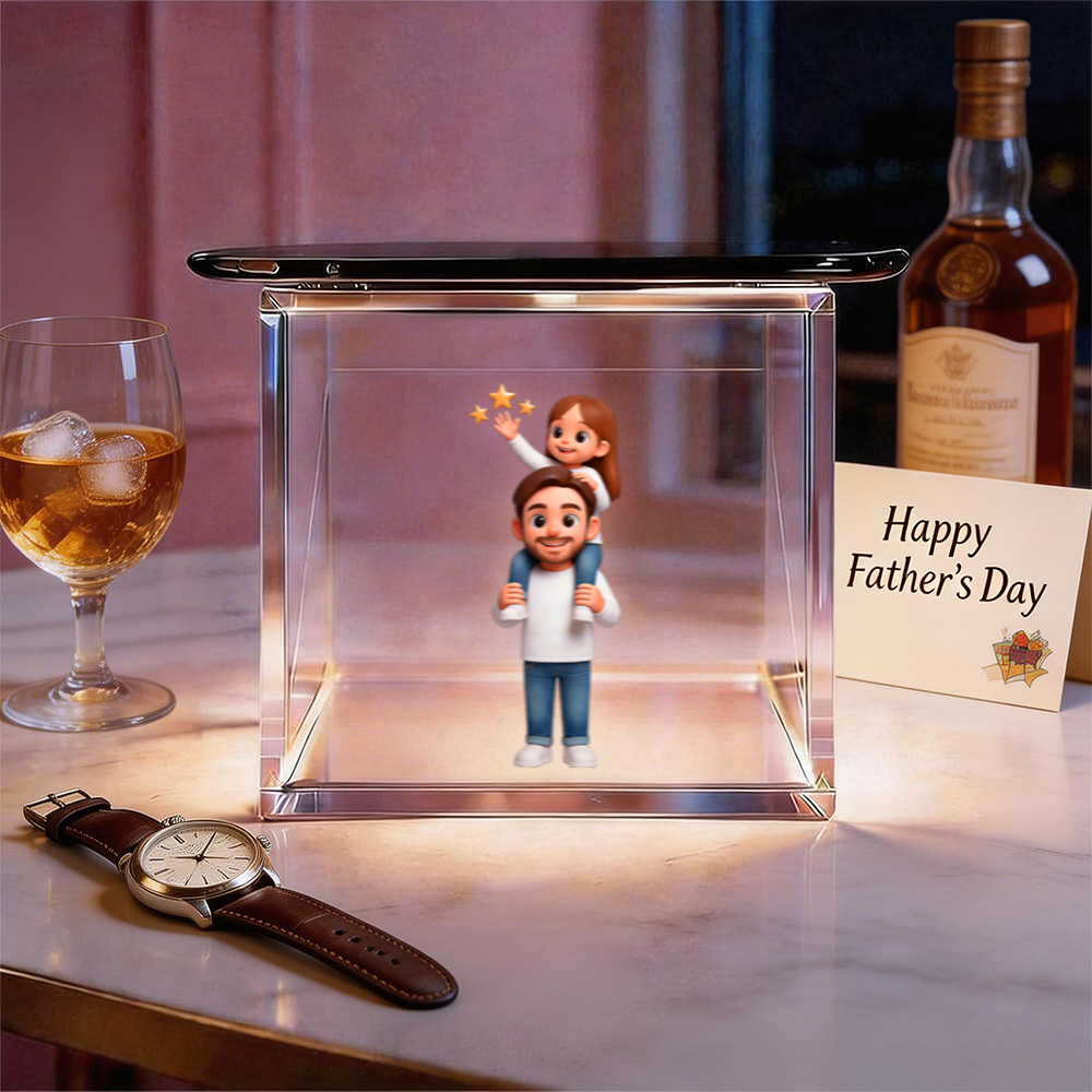 3d-cartoon-doppelpersonen-lumina-boxen-hologramm-video | Vatertagsgeschenk Mit Hochtransparentem Hologrammmaterial Für Papa - namenecklacede