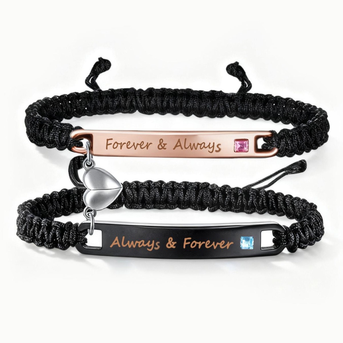 Magnetisches Partnerarmband-set Mit Personalisiertem Namen Und Geburtsstein, Passendes Herz-magnet-set, Personalisierte Armbänder Mit Passendem Halbherz-anhänger