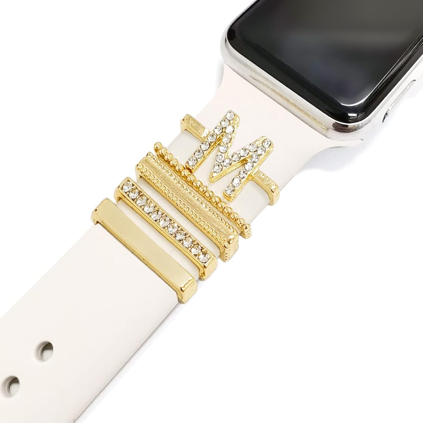 5 Stück Charms Für Apple Watch-armband, Diamant- Und Metallschmuck, Dekorativer Ring, Silikonarmband, Zubehör - namenecklacede