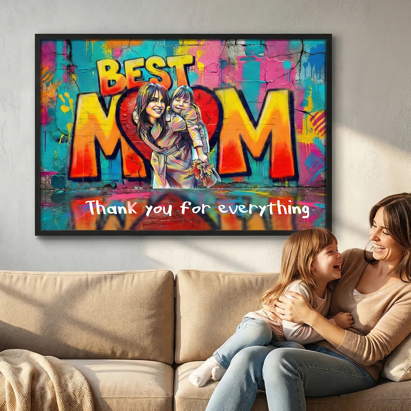 Personalisiertes Foto-graffiti-poster, Individuelle Foto-street-art-wanddekoration, Muttertagsgeschenk Für Mama - namenecklacede