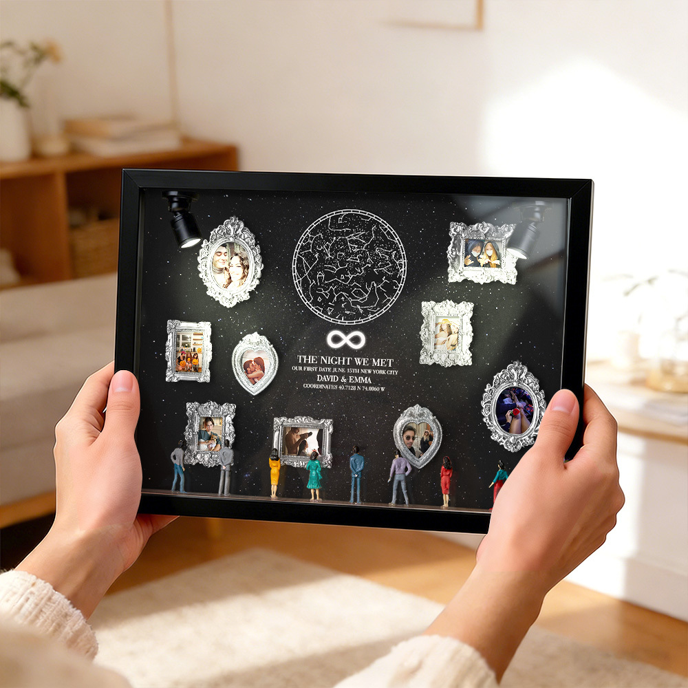 Individuell Gestaltete Miniatur-schattenbox Für Paare, Personalisierter Rahmen „museum Of Us" Mit Sternenkarte Der Nacht, In Der Wir Uns Kennenlernten – Romantisches Valentinstagsgeschenk - namenecklacede
