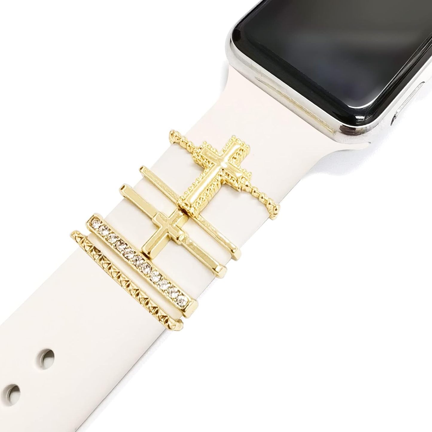 5 Stück Charms Für Apple Watch-armband, Diamant- Und Metallschmuck, Dekorativer Ring, Silikonarmband, Zubehör - namenecklacede