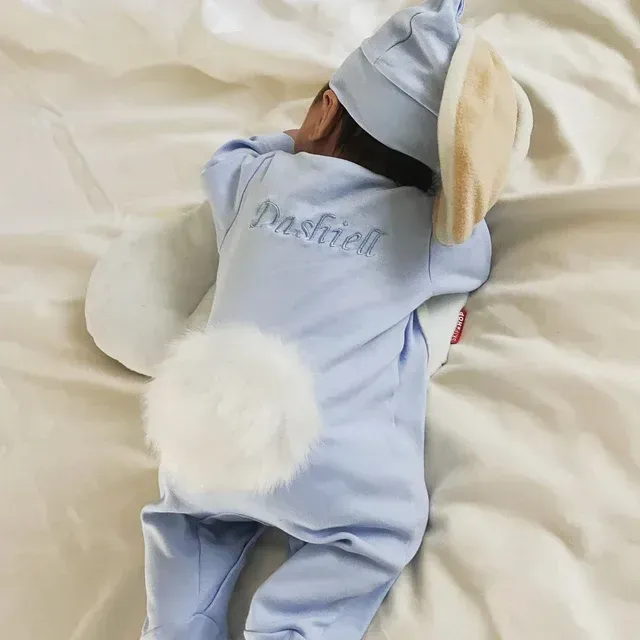 Personalisiertes Hasen-outfit Für Baby, Individueller Name, Baby-häschen-strampler, Personalisiertes Handbesticktes Oster-outfit, Baby-geschenk - namenecklacede