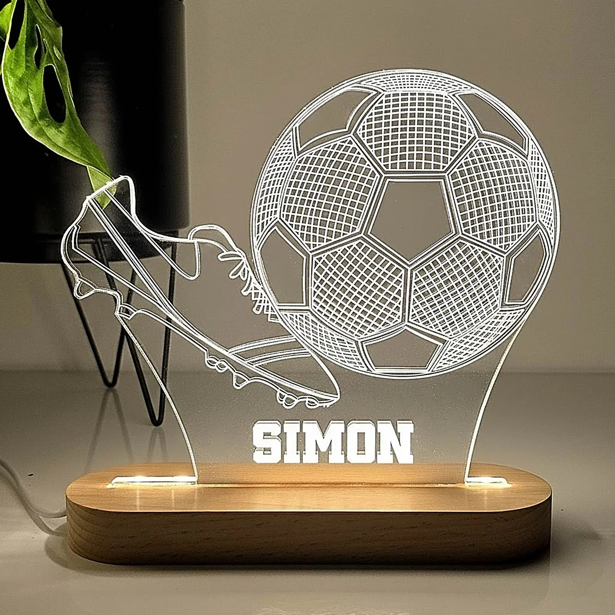 Personalisierte 3d-fußball-nachtlampe Mit Individuellem Namen, Led-fußballlampe Für Kinder - namenecklacede