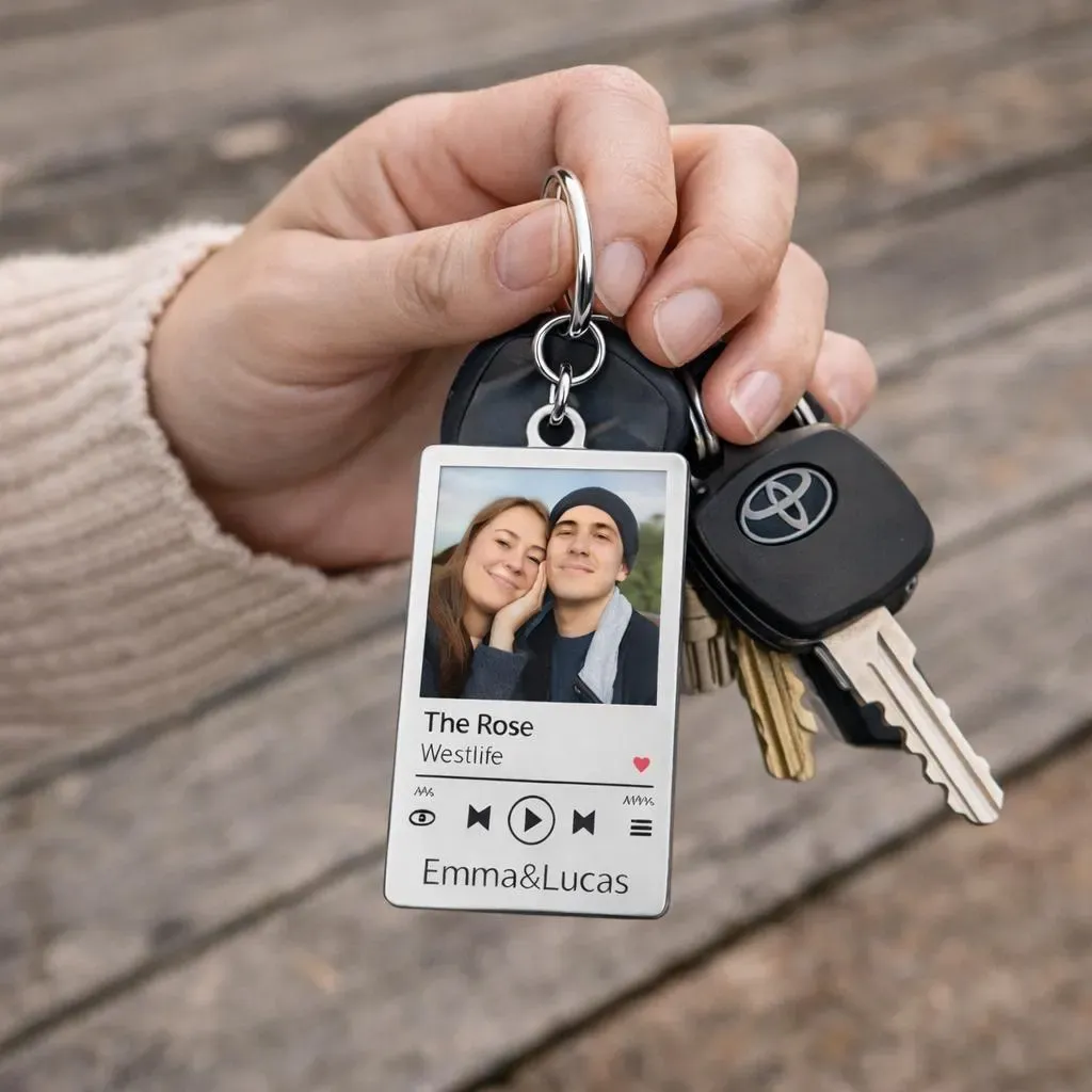 Personalisierter Schlüsselanhänger Mit Musikplayer-foto, Individuell Gestaltetes Songcover, Romantisches Geschenk Für Paare Zum Valentinstag - namenecklacede