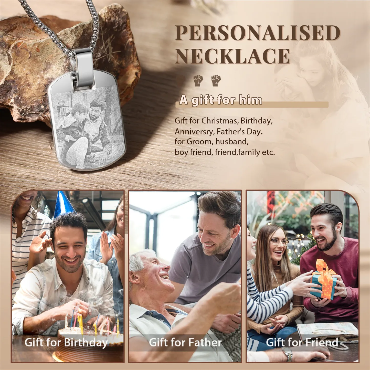 Personalisierte Foto-halskette Mit Anhänger, Erinnerungsschmuck, Geschenk Für Männer, Väter, Freunde - namenecklacede