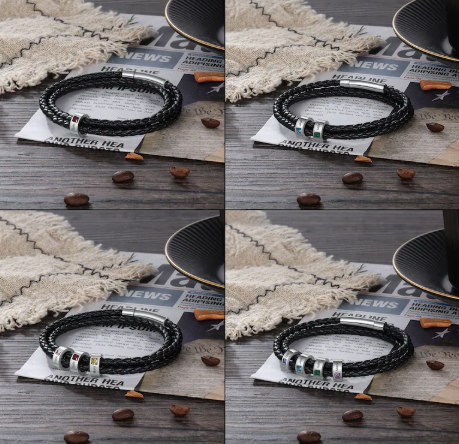 Personalisiertes Perlenarmband Mit 1–4 Namen Und Geburtsstein, Namensarmband Für Kinder, Lederarmband Für Herren, Valentinstagsgeschenke Für Ihn - namenecklacede
