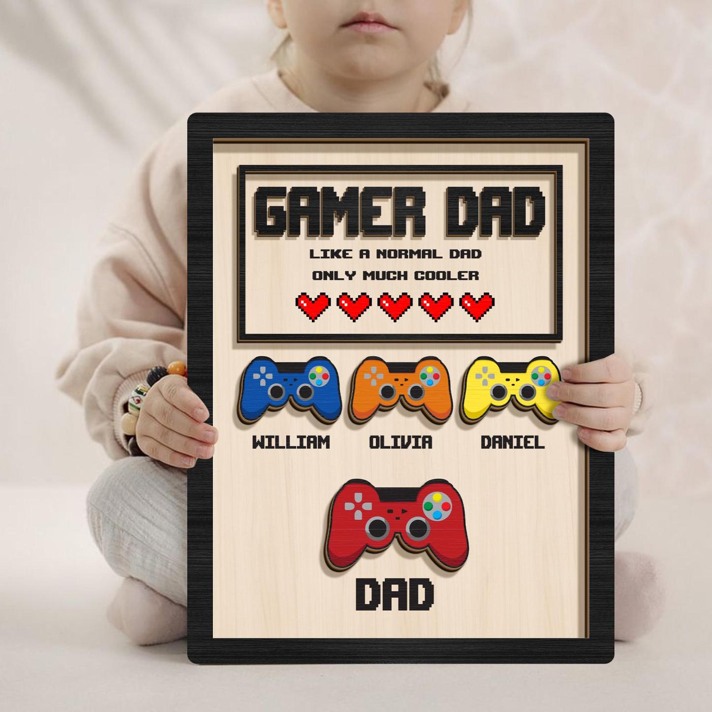Personalisierte Holzplakette Für Gamer-papas Mit Individuellen Namen Der Kinder, Controller-dekoration Für Den Schreibtisch, Personalisierte Gamer-papa-plakette, Vatertagsgeschenk Für Papa - namenecklacede