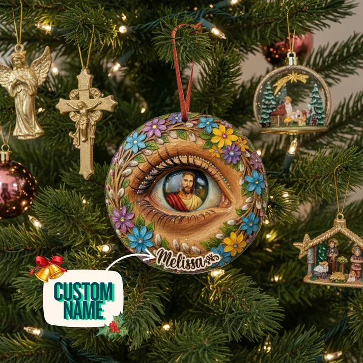 Personalisierter Weihnachtsschmuck: Gott, 2d-acryl-ornament, Das Allsehende Herz – Weihnachtsgeschenk Für Die Familie - namenecklacede