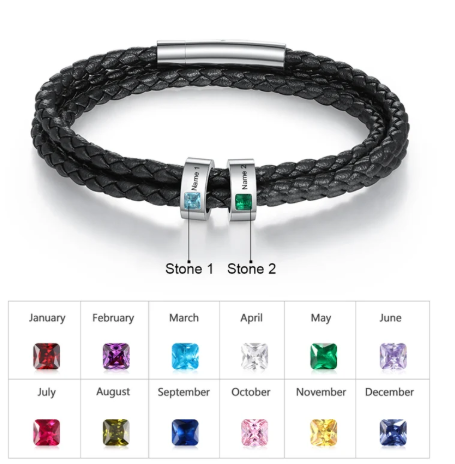 Personalisiertes Perlenarmband Mit 1–4 Namen Und Geburtsstein, Namensarmband Für Kinder, Lederarmband Für Herren, Valentinstagsgeschenke Für Ihn - namenecklacede