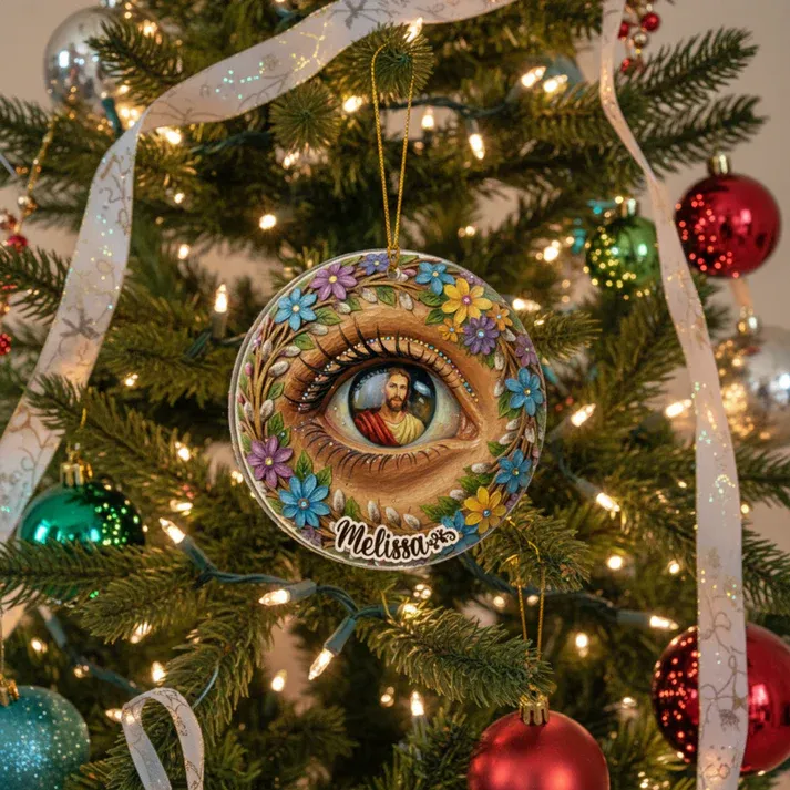 Personalisierter Weihnachtsschmuck: Gott, 2d-acryl-ornament, Das Allsehende Herz – Weihnachtsgeschenk Für Die Familie - namenecklacede