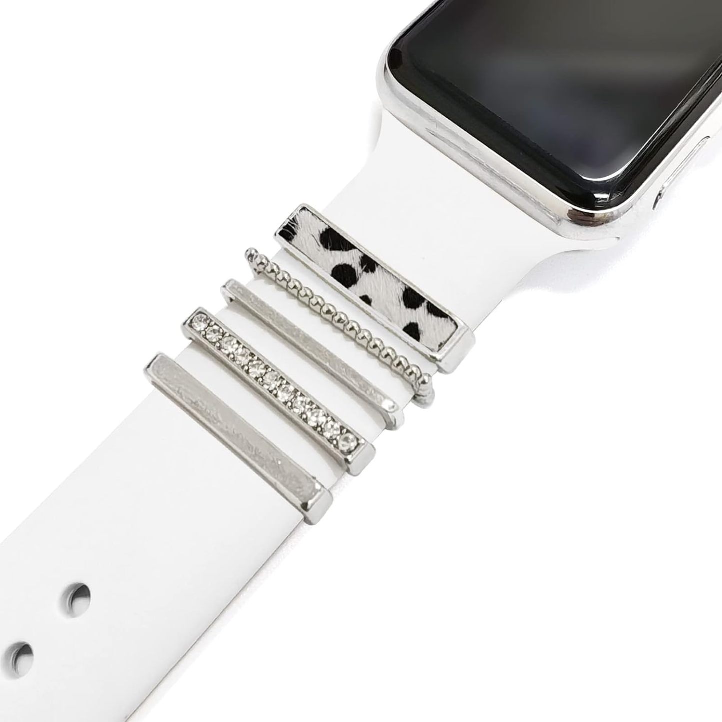 5 Stück Charms Für Apple Watch-armband, Diamant- Und Metallschmuck, Dekorativer Ring, Silikonarmband, Zubehör - namenecklacede
