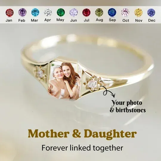 Muttertagsgeschenke Personalisierter Foto-geburtssteinring Personalisierter Geburtsstein-fotoring 2 Geburtssteinfarben Individueller Schmuck Perfektes Geschenk Für Sie - namenecklacede