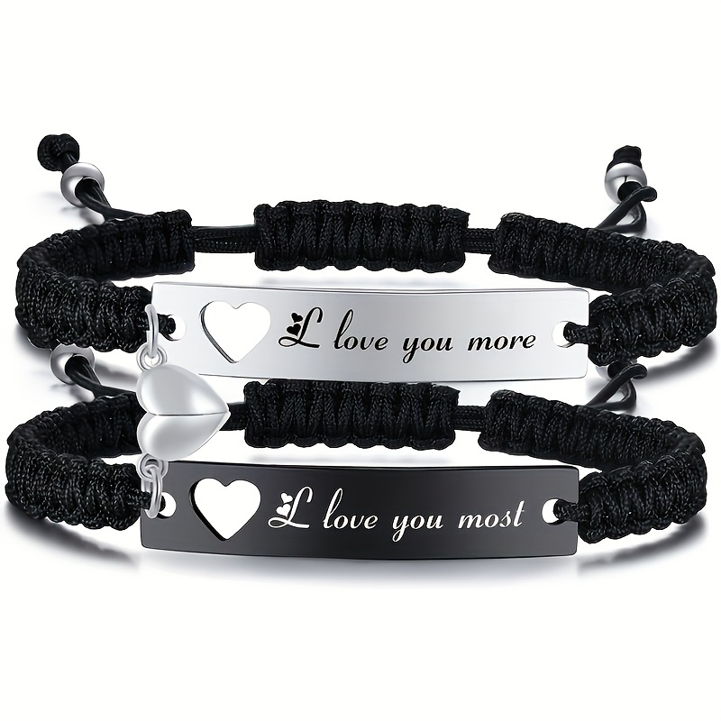 Personalisierte, Passende Geflochtene Armbänder Mit Magnetischen Herzanhängern – Magnetische Herzarmbänder Mit Individuellem Text – Geschenkidee Für Paare Zum Valentinstag - namenecklacede