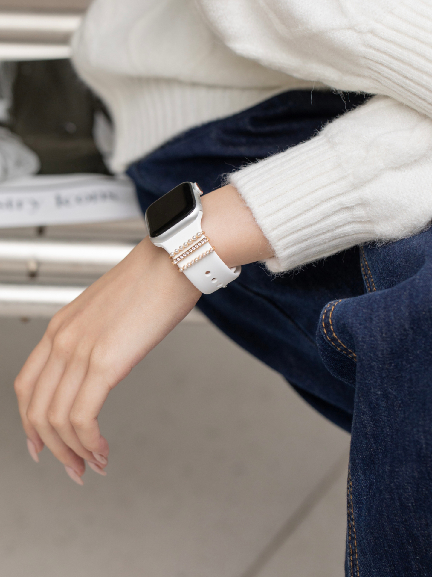5 Stück Charms Für Apple Watch-armband, Diamant- Und Metallschmuck, Dekorativer Ring, Silikonarmband, Zubehör - namenecklacede