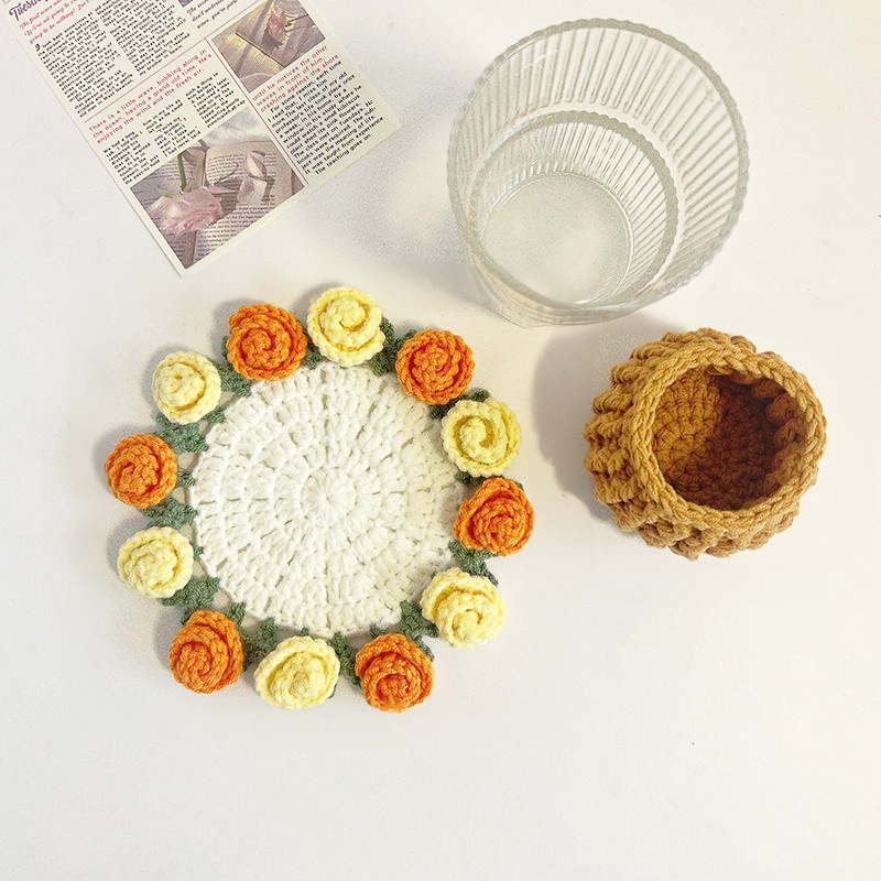 Mother's Day Gifts Handmade Crochet Rose Bouquet Coaster Set Transformable Floral Coaster & Home Decor Unique Eco-Friendly Gift
