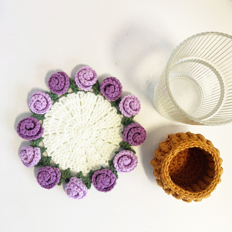 Mother's Day Gifts Handmade Crochet Rose Bouquet Coaster Set Transformable Floral Coaster & Home Decor Unique Eco-Friendly Gift