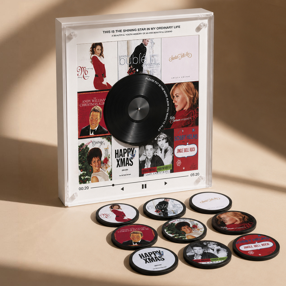 Custom Mini Vinyl Record Music Player With 9 Discs,  Magnetic Disc Music Player with Rechargeable Battery
