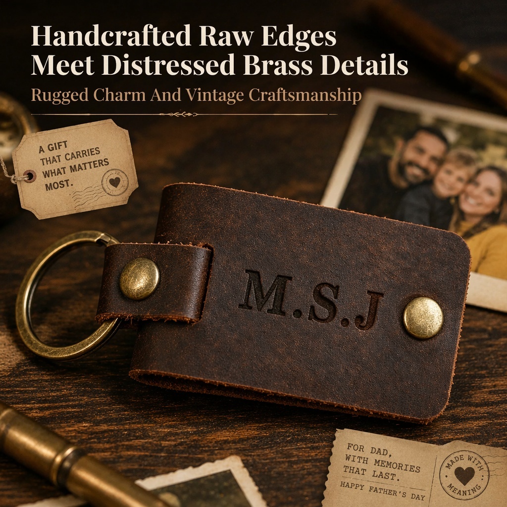 Personalized Inscription Leather Photo Keychain Custom Text Multi Picture Keyring Father's Day Gift for Best Dad Ever
