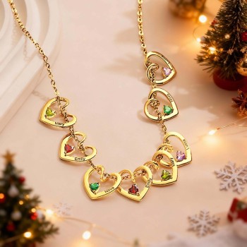 Personalized Heart Name Birthstone Necklace For Mom Grandma