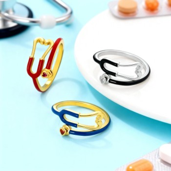 Custom Enamel Stethoscope Ring with Birthstone �C Personalized Nurse Appreciation Gift for Medical Nurses & Doctors & Students