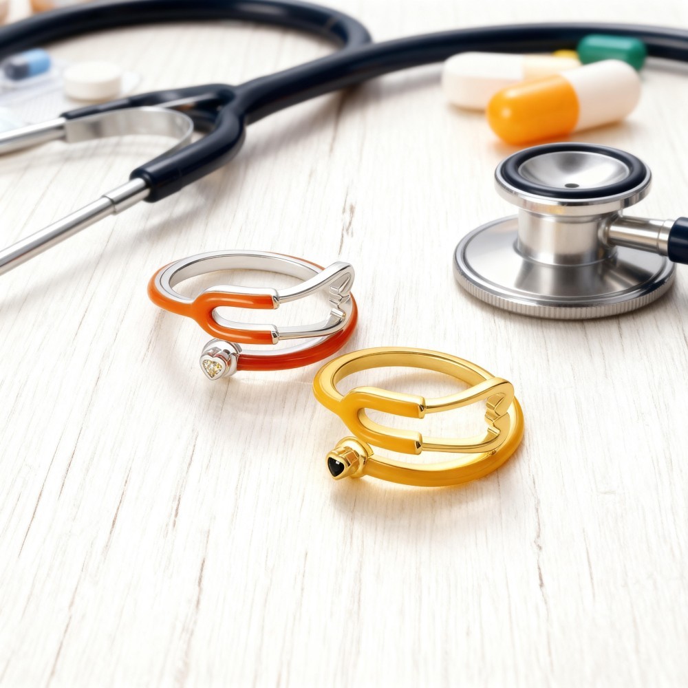 Custom Enamel Stethoscope Ring with Birthstone �C Personalized Nurse Appreciation Gift for Medical Nurses & Doctors & Students