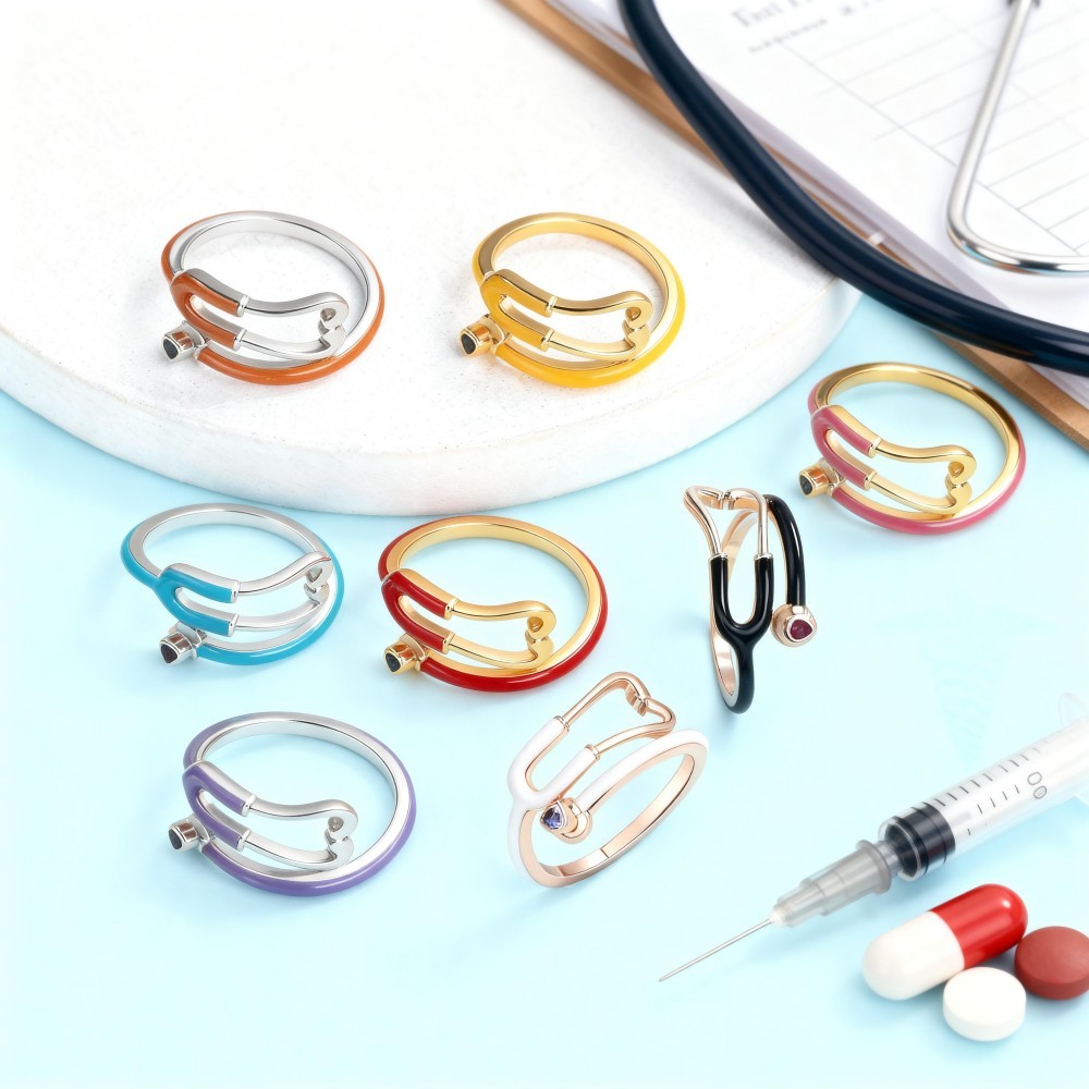 Custom Enamel Stethoscope Ring with Birthstone �C Personalized Nurse Appreciation Gift for Medical Nurses & Doctors & Students