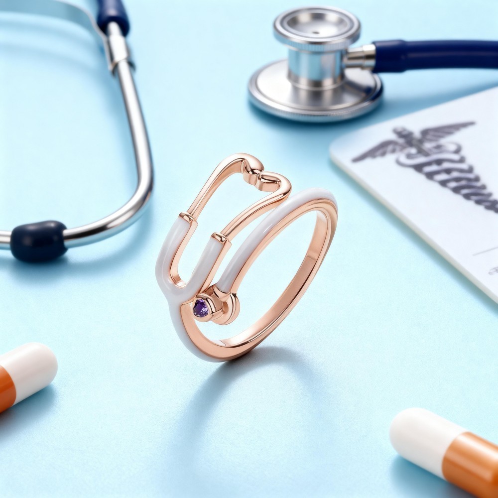 Custom Enamel Stethoscope Ring with Birthstone �C Personalized Nurse Appreciation Gift for Medical Nurses & Doctors & Students