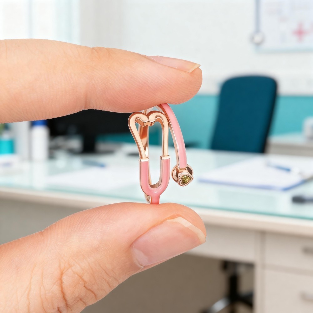 Custom Enamel Stethoscope Ring with Birthstone �C Personalized Nurse Appreciation Gift for Medical Nurses & Doctors & Students